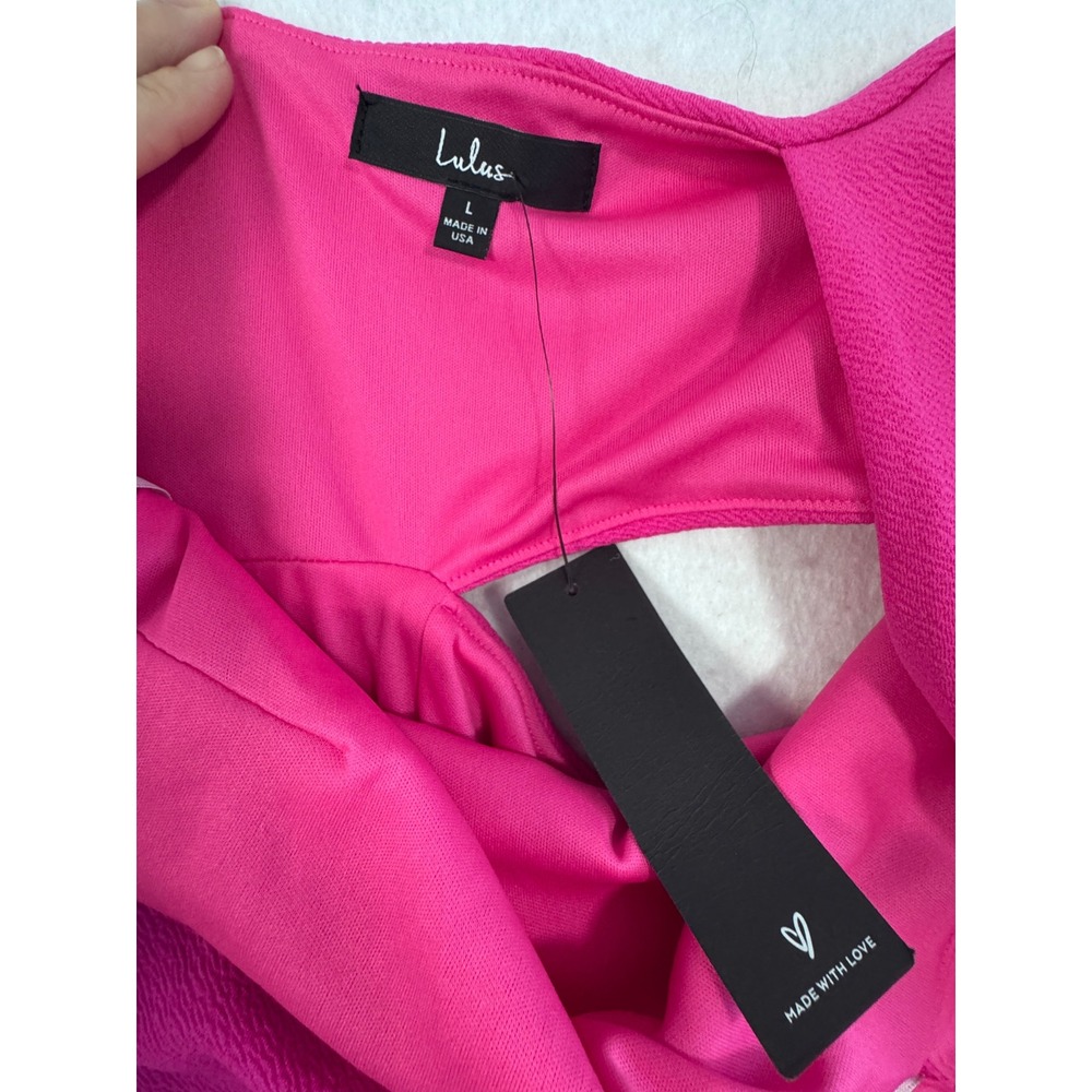 Lulus Pink One Shoulder Cutout Mini Dress Size Large NEW Barbiecore Made in USA - Picture 5 of 10